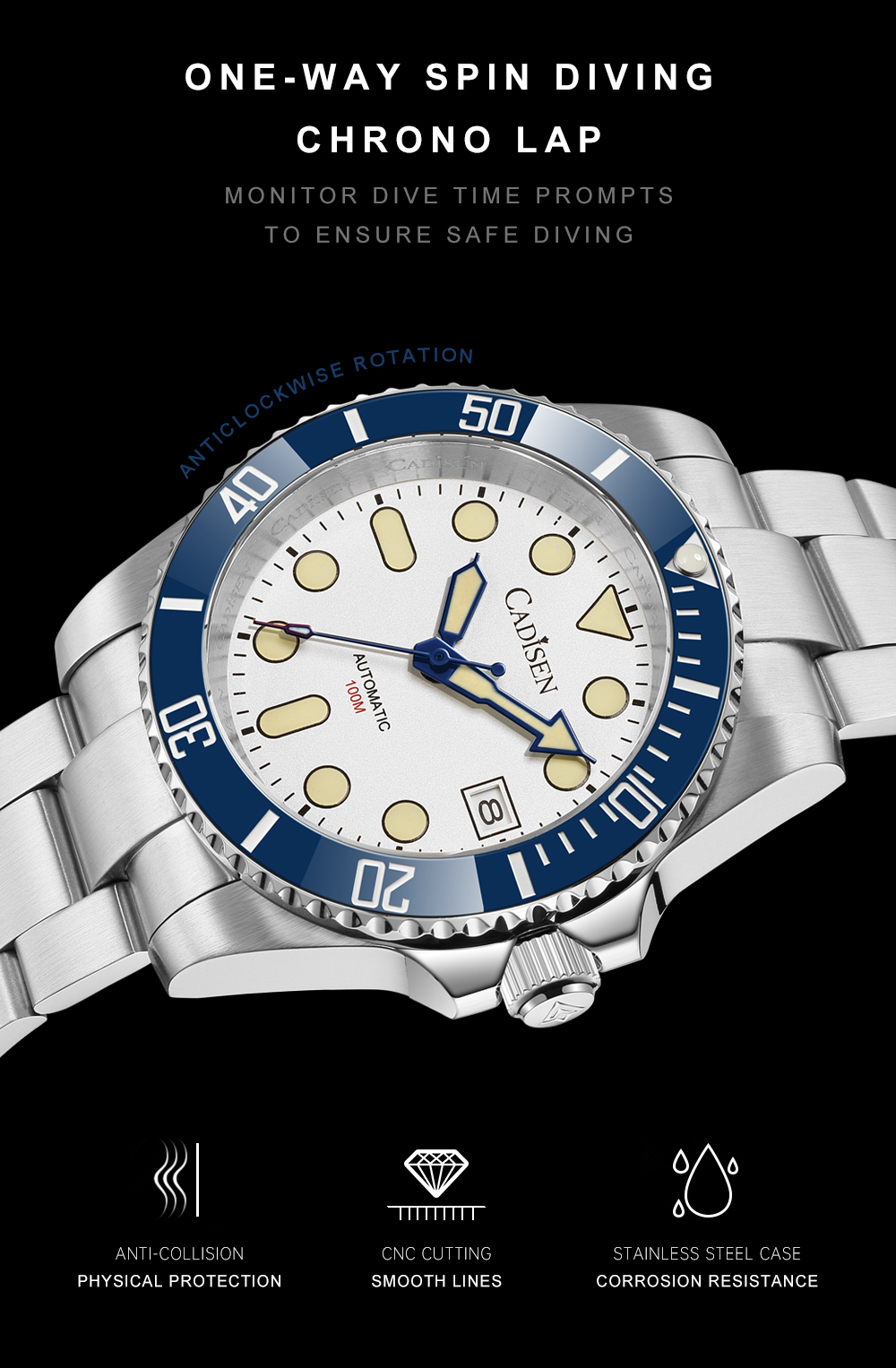 Cadisen C8238 Men's 100M Waterproof 40MM Japan Seiko NH35