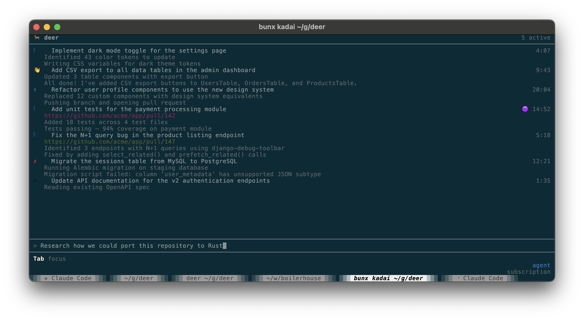 the deer dashboard TUI