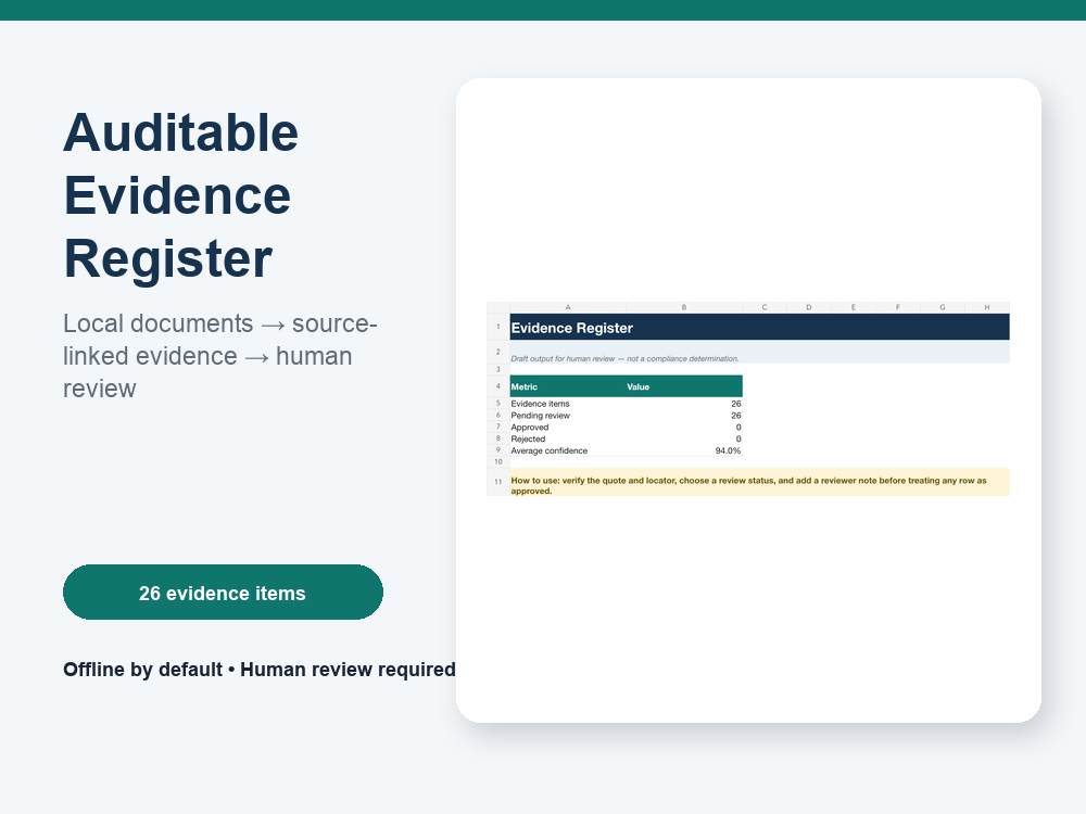 Auditable evidence workflow preview