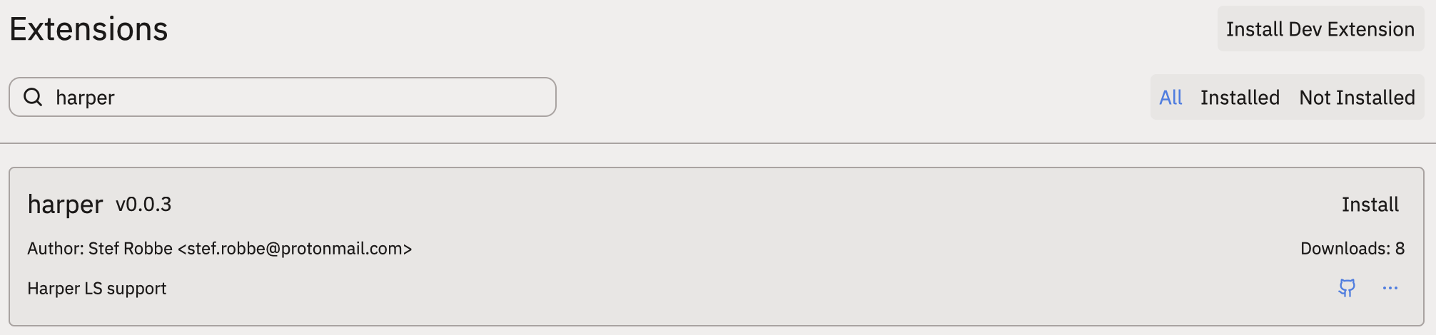 Harper in the Zed Extension Gallery