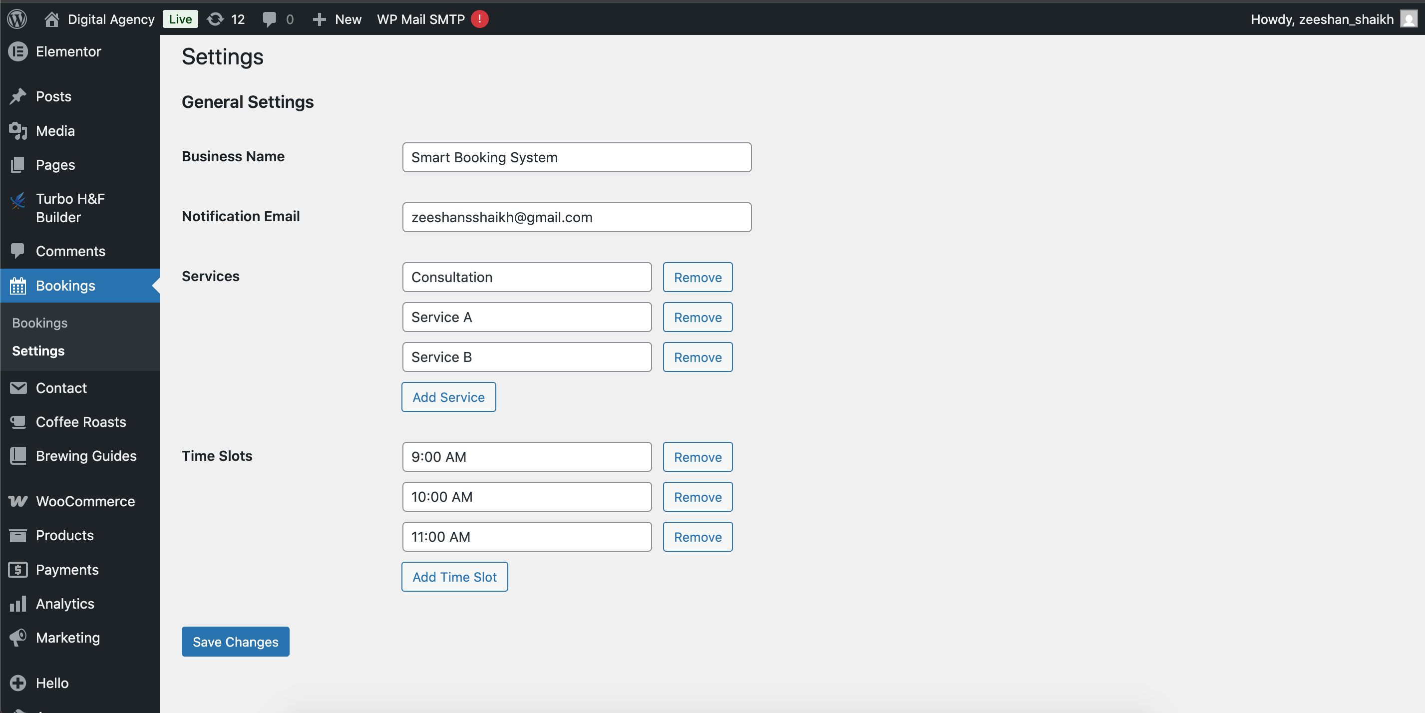 Admin Settings Page