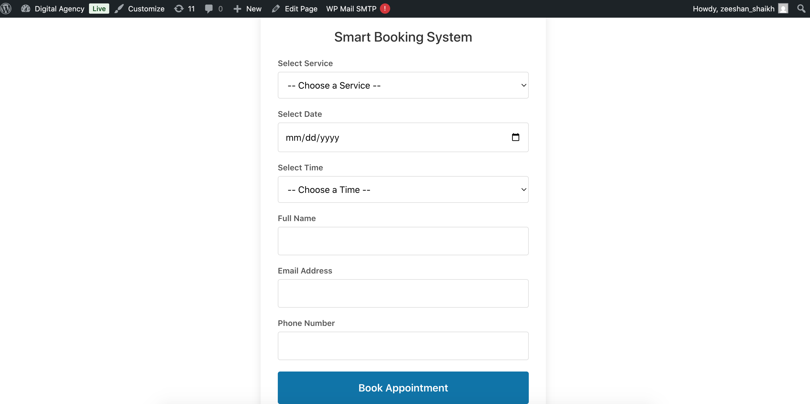 Frontend Booking Form