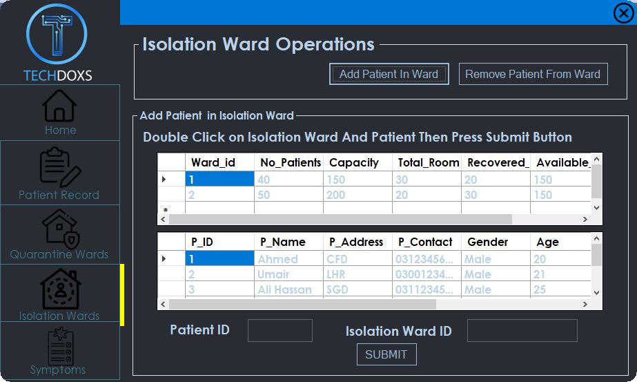 Add Patient in Isolation Wards