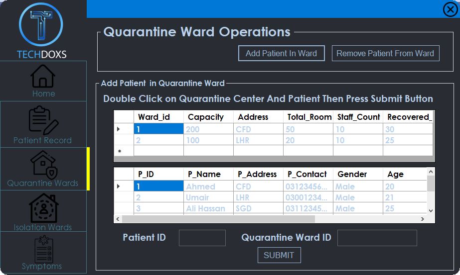 Add Patient in Quarantine Wards