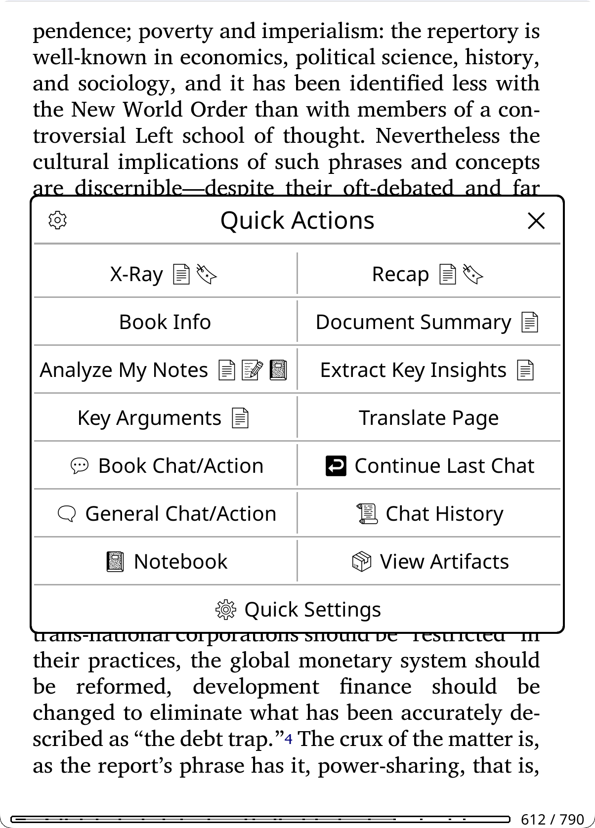Quick Actions panel