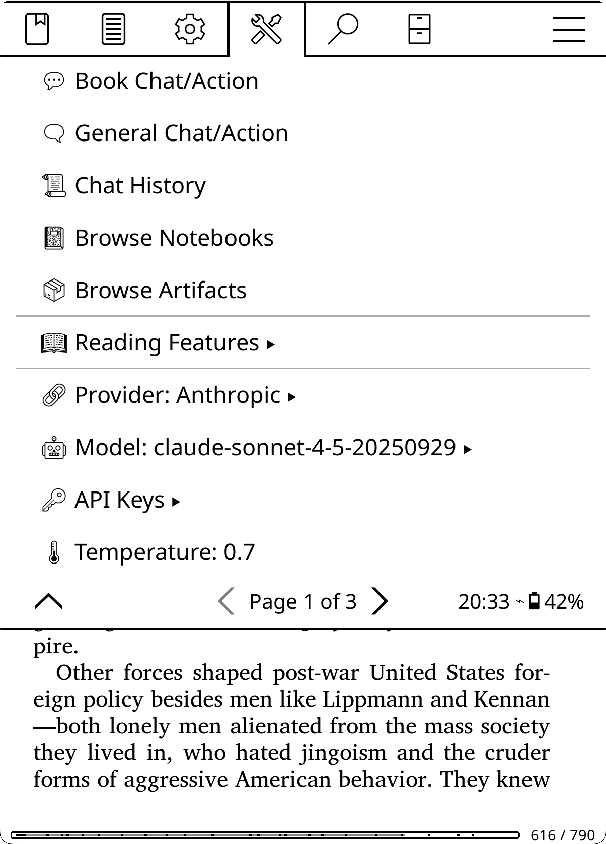Settings and menu