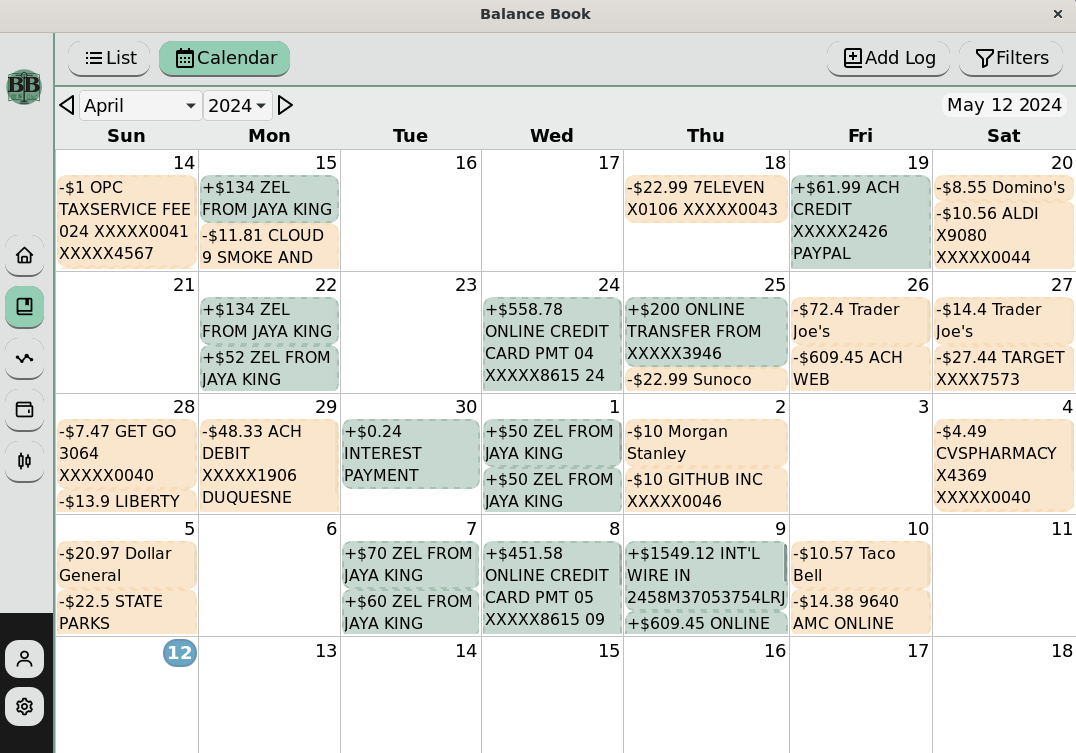 Activity view (calendar)