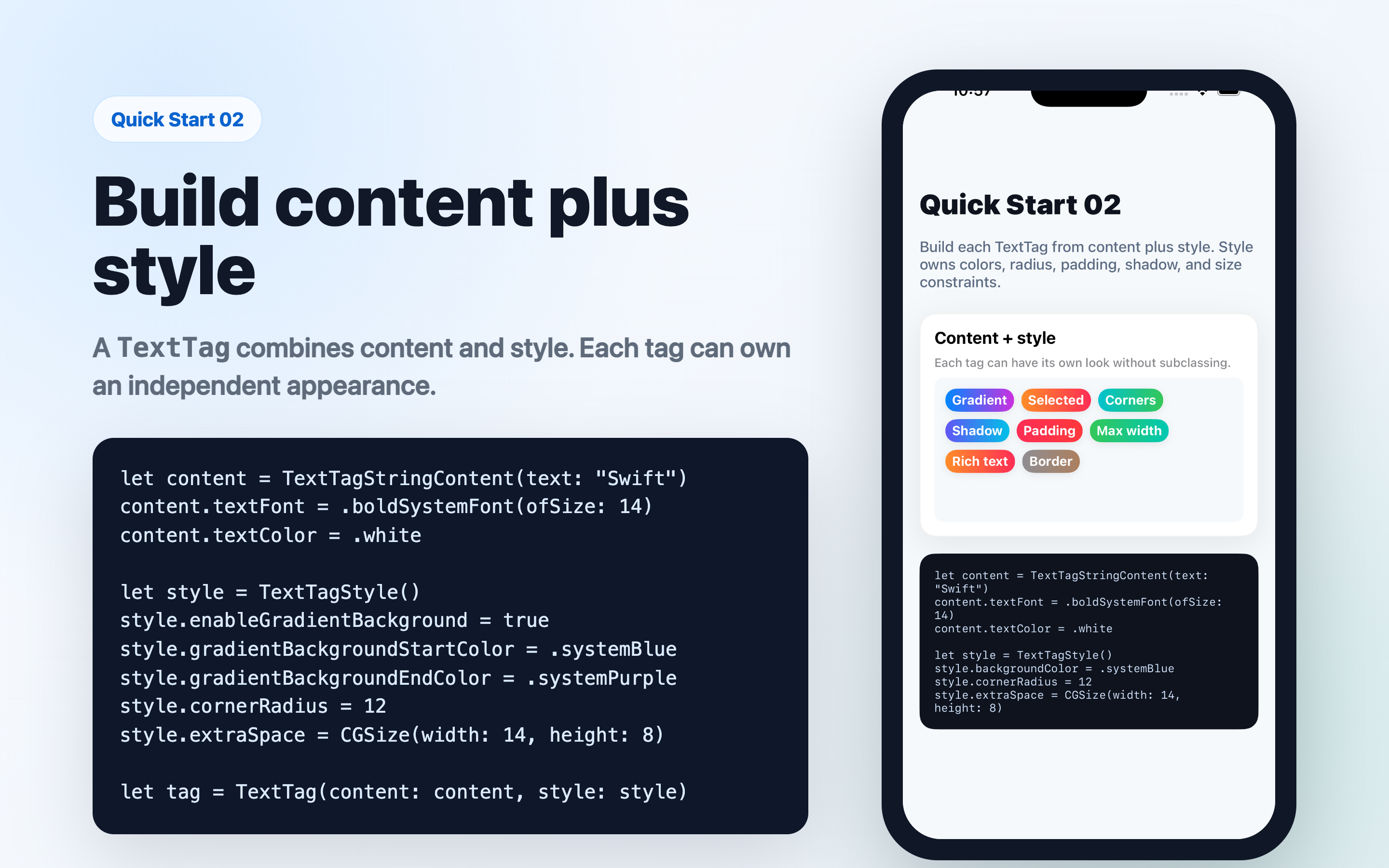 Build TextTag content and style