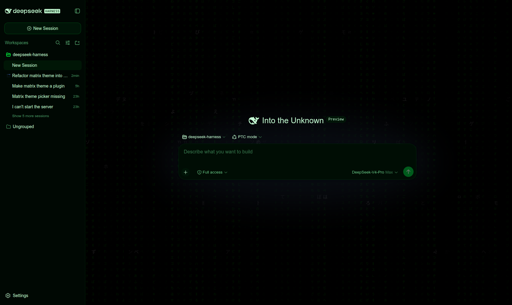 The Matrix theme active in the dsh web GUI