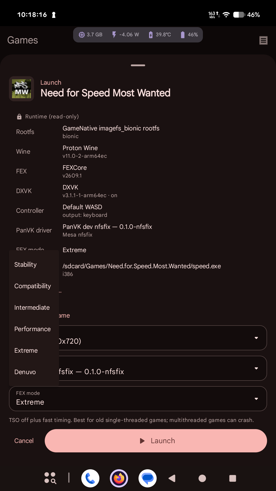 FEX picker menu