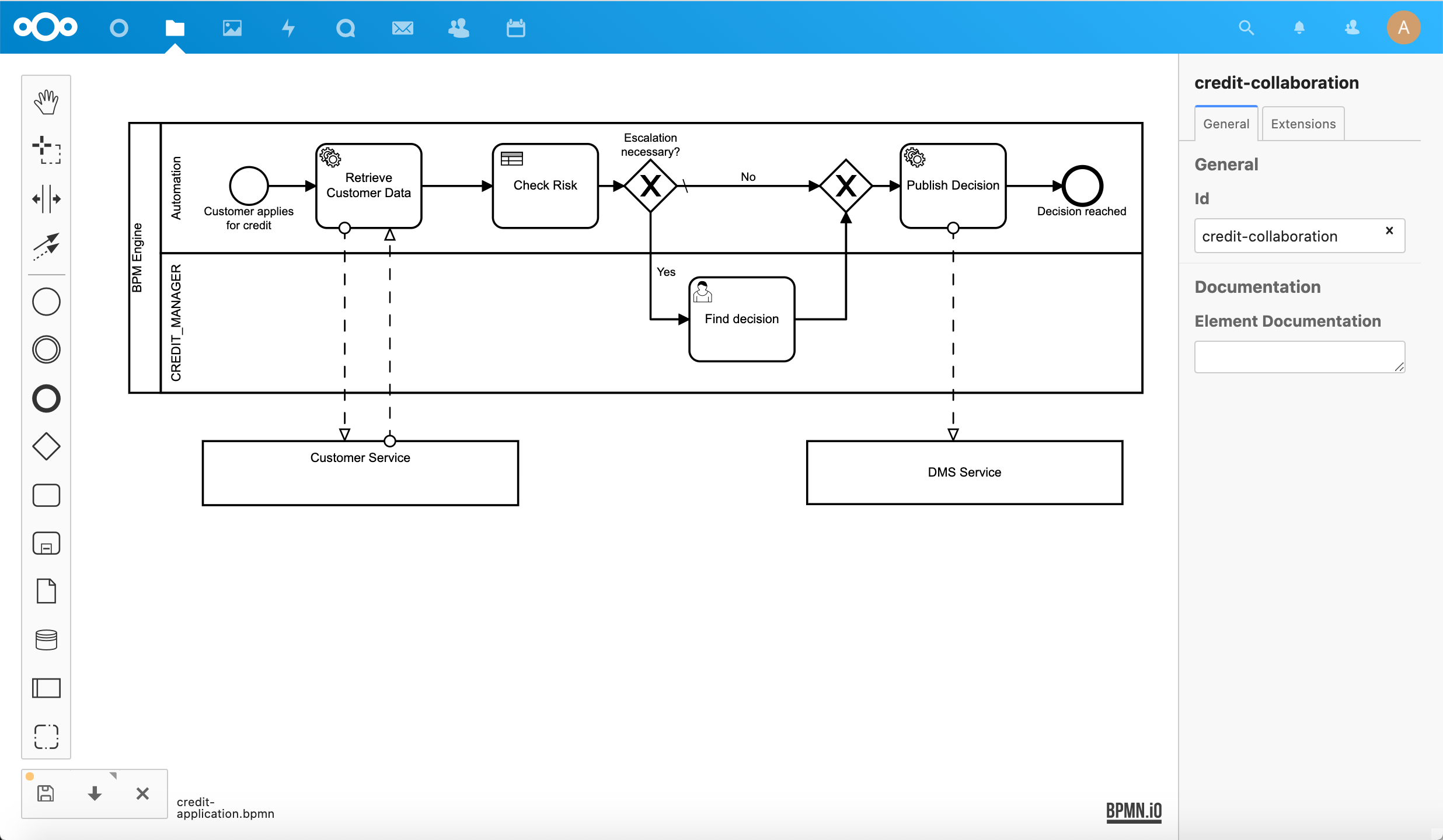 Screenshot BPMN editor