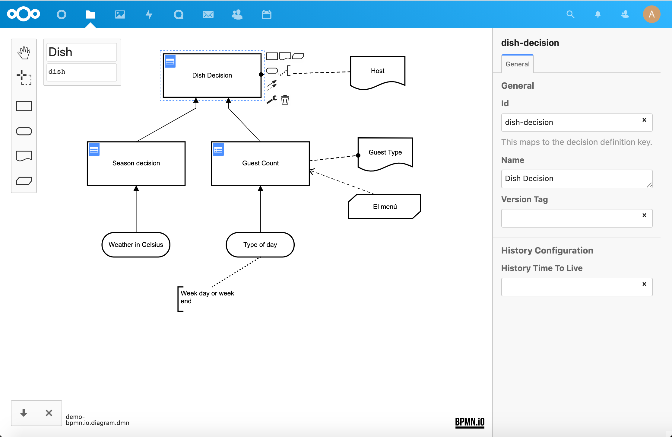 Screenshot DMN editor