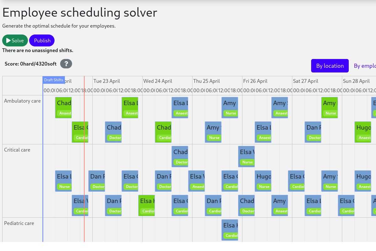 employee scheduling screenshot