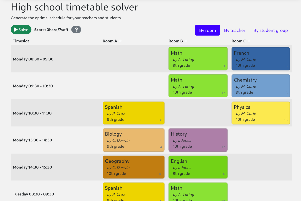 school timetabling screenshot