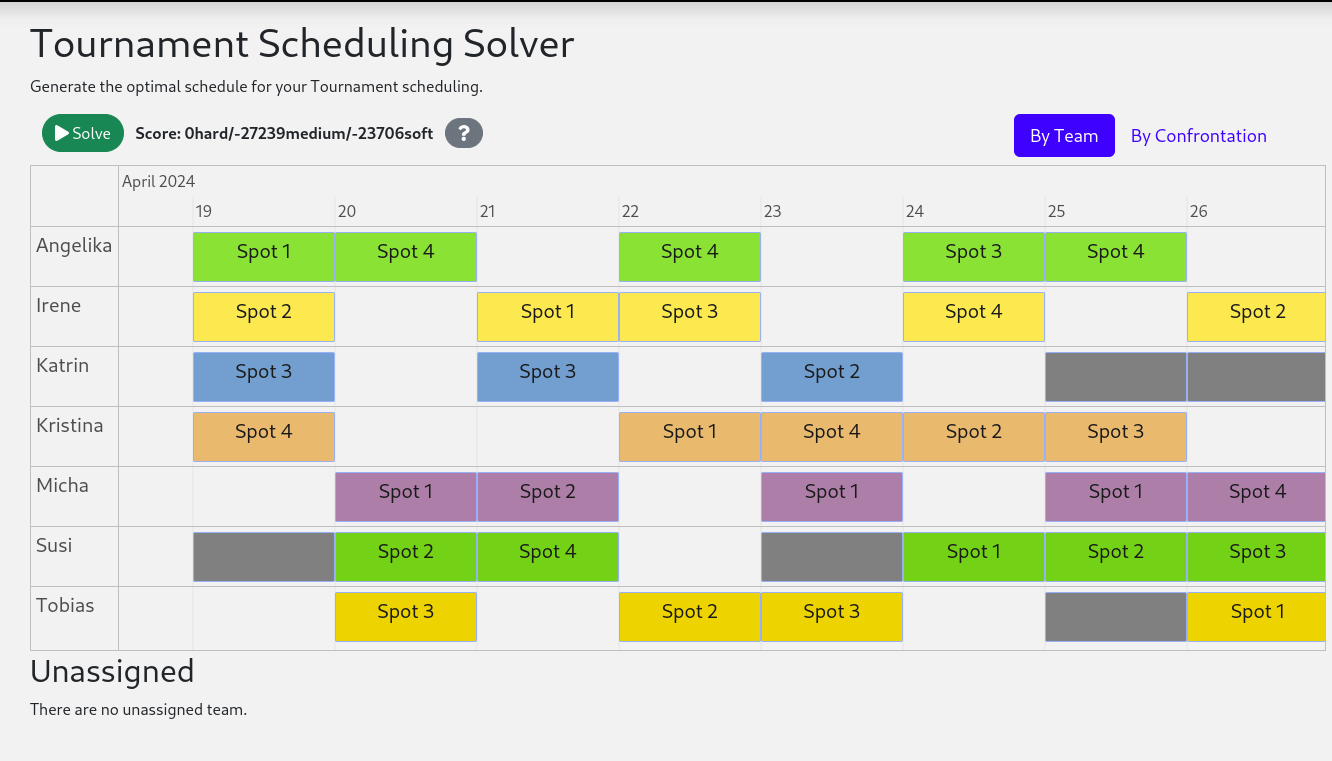 tournament scheduling screenshot