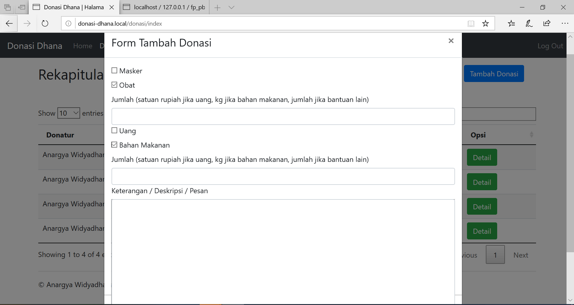 Checkbox Tambah Donasi