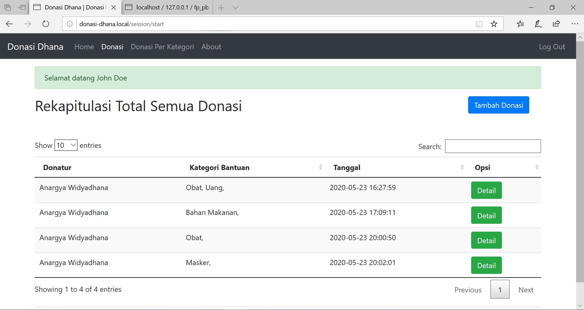 Rekapitulasi Semua Donasi