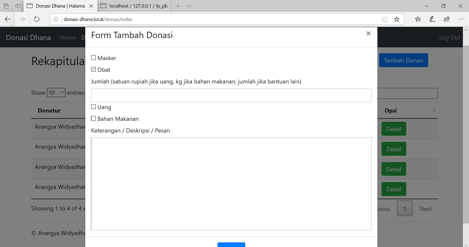 Uncheck Tambah Donasi