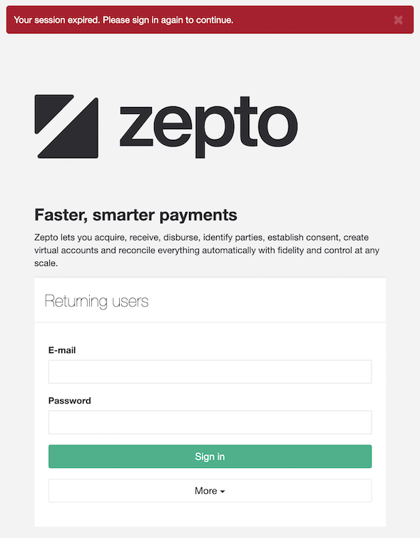 Sign in Zepto to authorise via OAuth2
