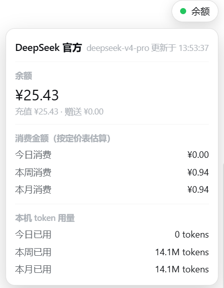 DeepSeek 余额和用量