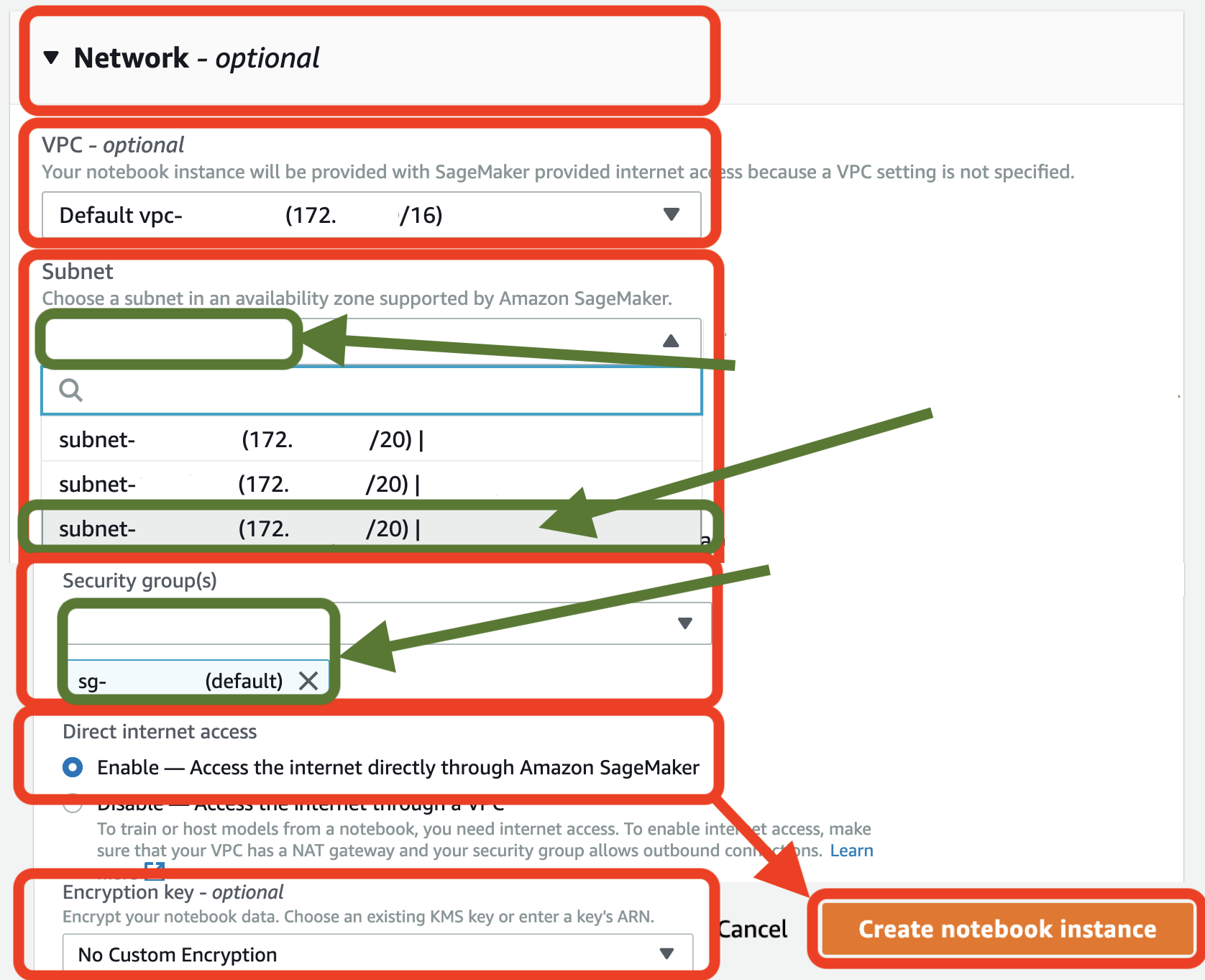 Fill notebook instance