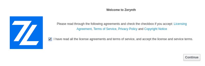 welcome to zerynth screen