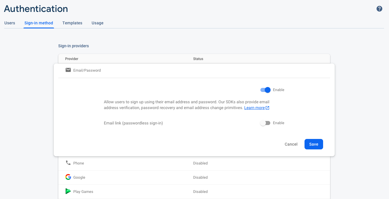 Firebase authentication setup