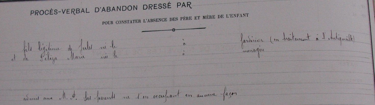 Procès-verbal d'abandon de Claude André Clairet, Archives départementales du Rhône
