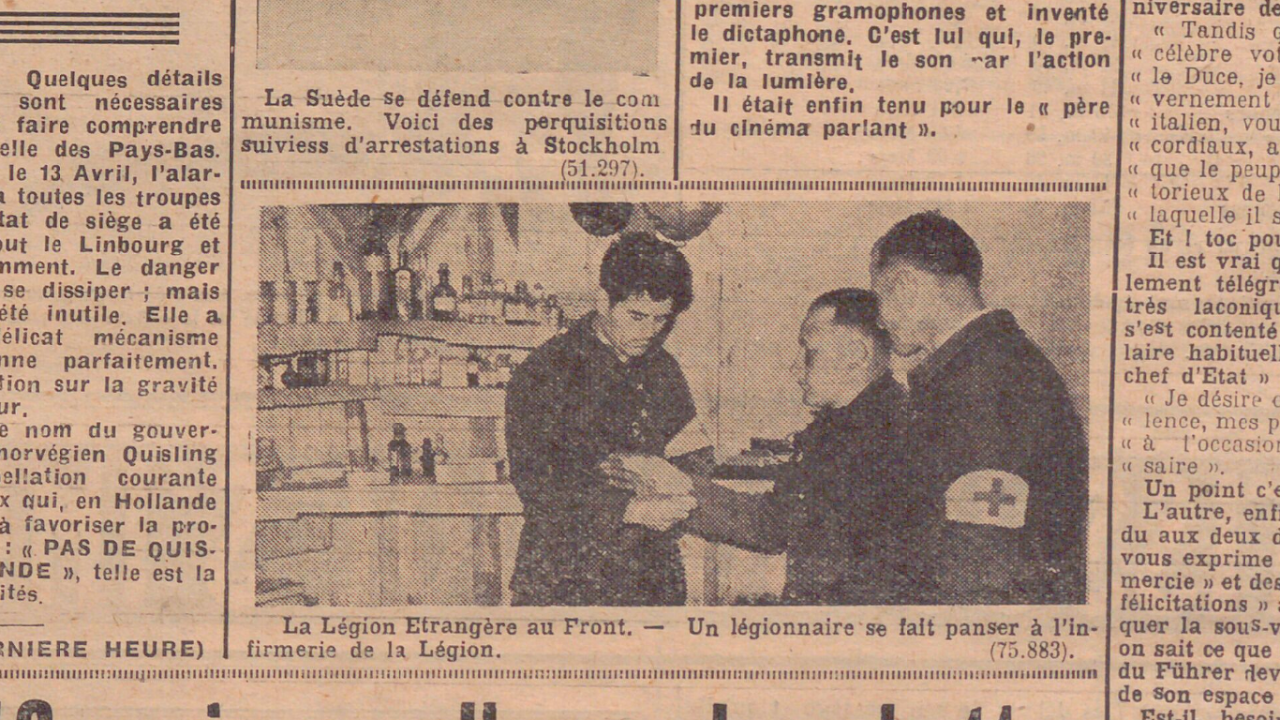 Le républicain du Gard, 22 avril 1940, un légionnaire se fait panser à l'infirmerie