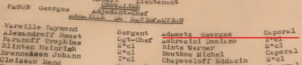 Liste des médaillés de satisfaction citant le caporal Adametz Georges