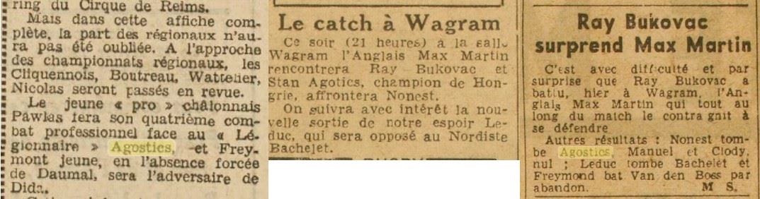 Articles de presse, 1946 : Stan Agotics au Cirque de Reims et salle Wagram
