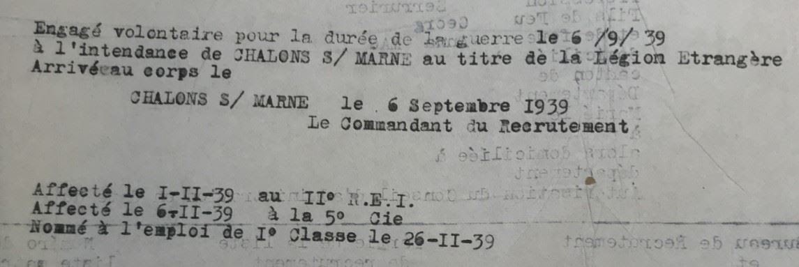 Livret matricule d'Agotics Sandor, détail de l'engagement de 1939