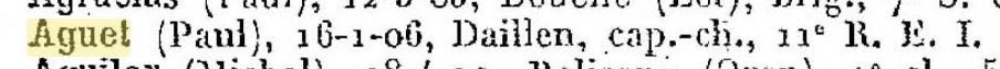 Liste des prisonniers mentionnant Paul Aguet