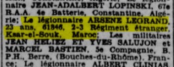 Annonce du légionnaire Arsène Legrand, Le Petit Journal