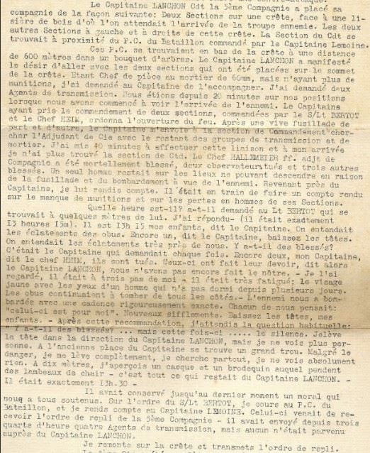 Rapport manuscrit de Bedrich sur la mort du capitaine Lanchon, Meknès, 3 octobre 1940