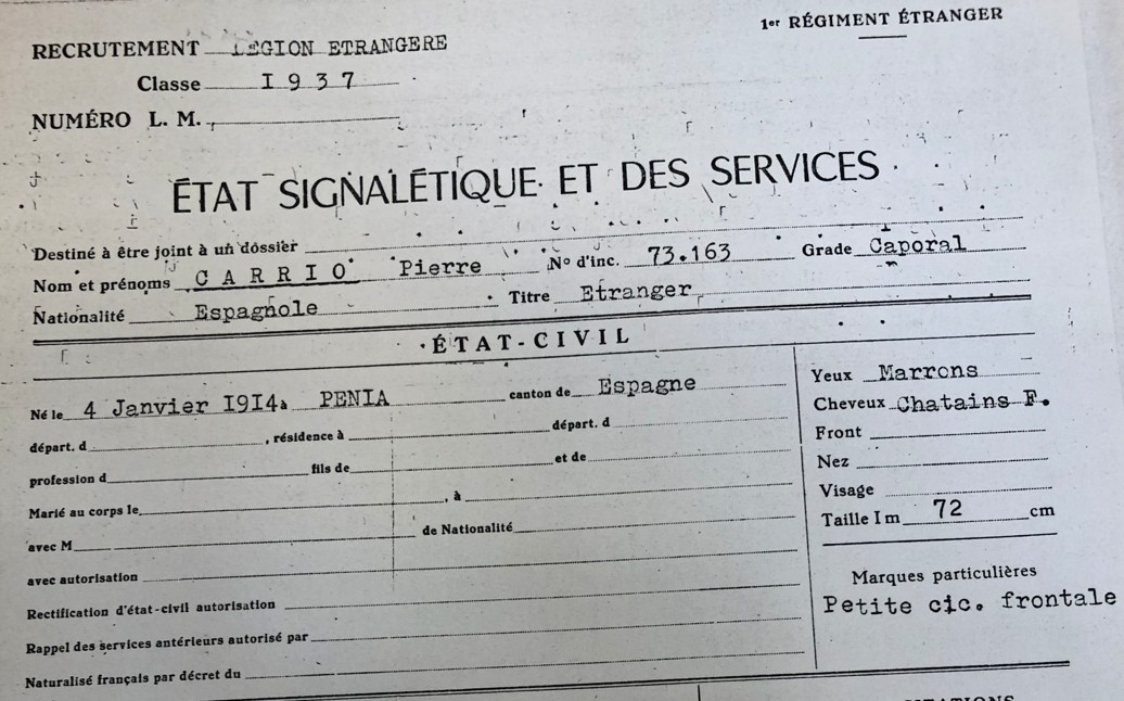 État signalétique et des services de Pierre Carrio