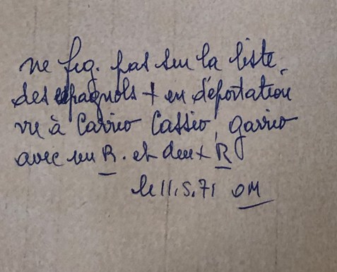 Note manuscrite du 11 mai 1971