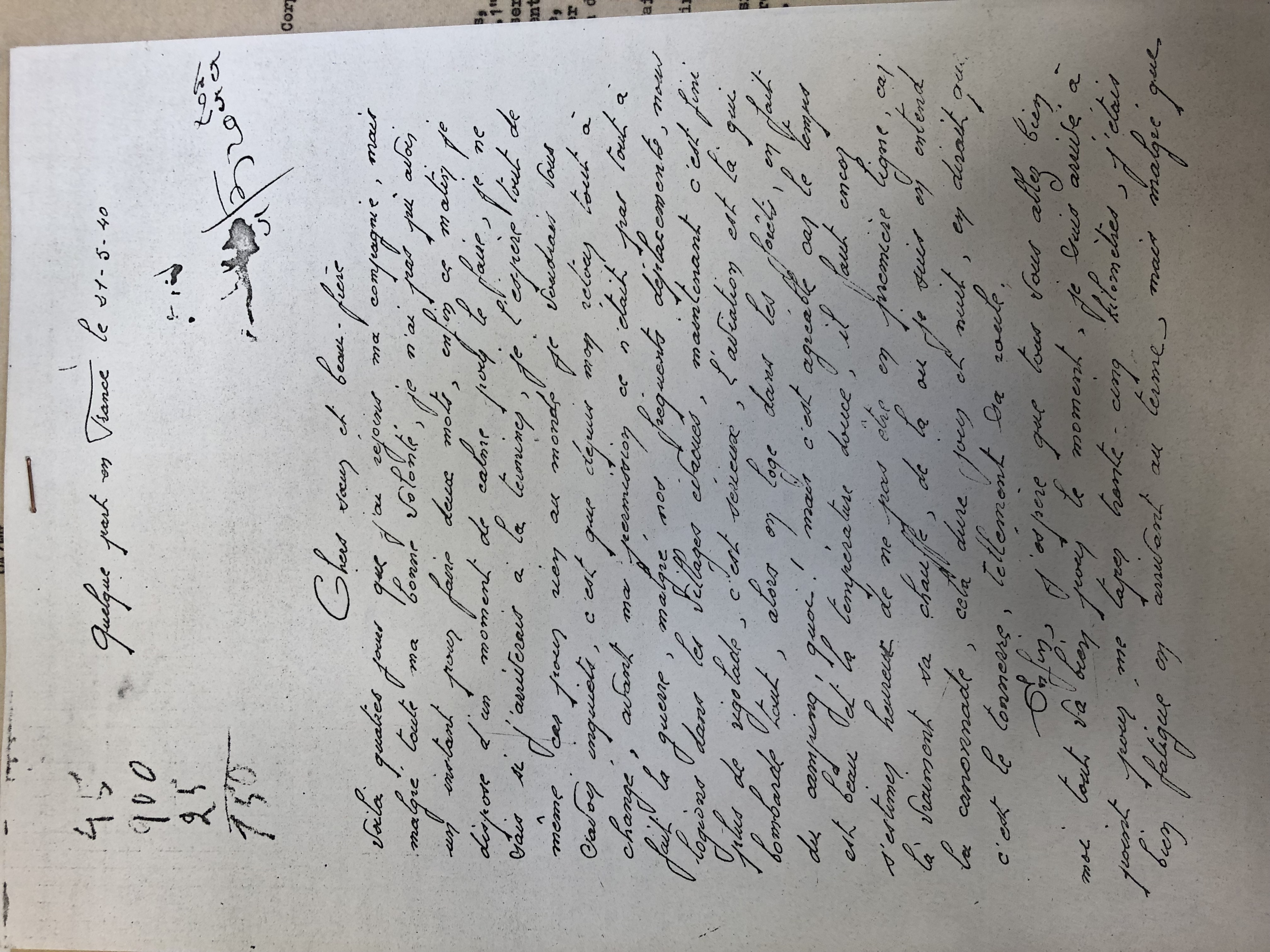 Lettre de Pierre Carrio du 21 mai 1940