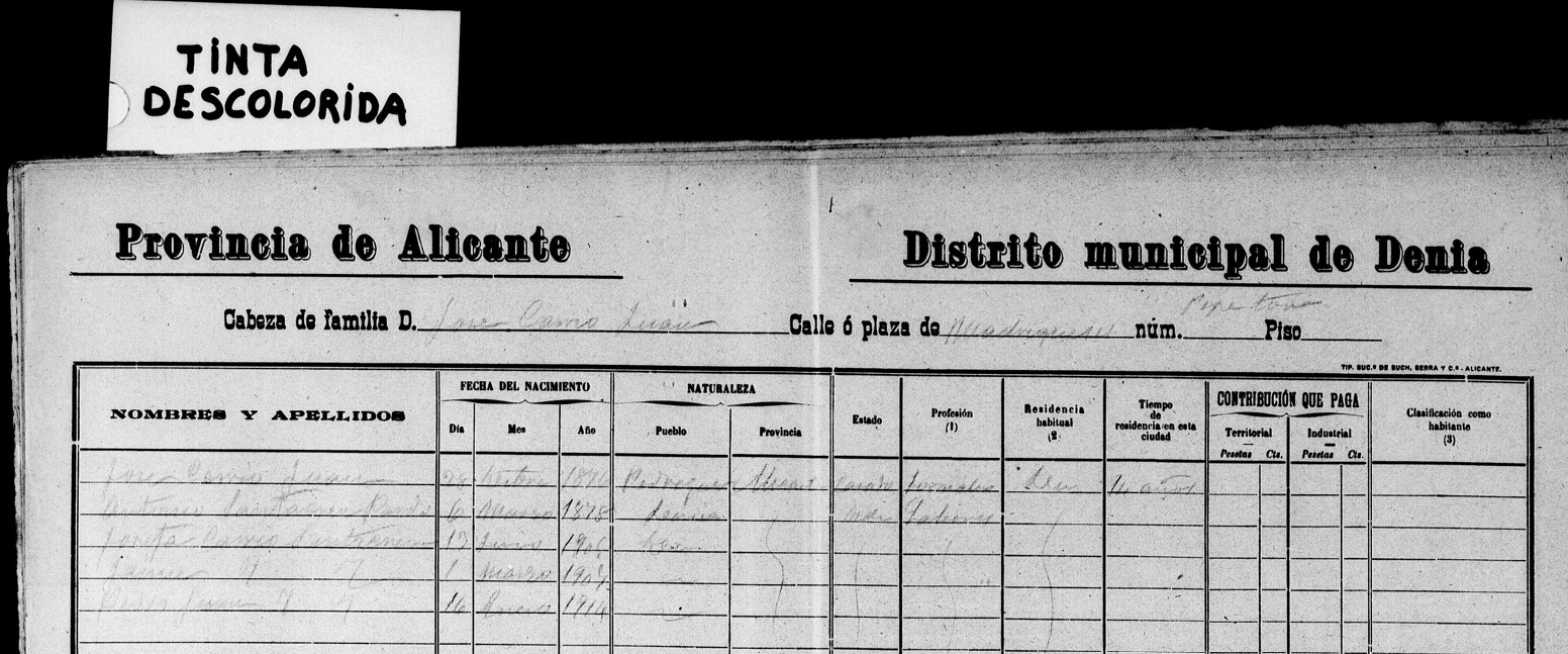 Padrón municipal de Denia, 1917