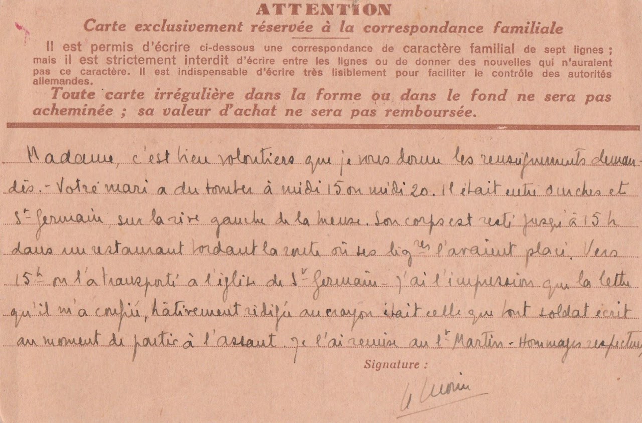 Lettre manuscrite du capitaine Lemoine à Madeleine Jabouille, juillet 1941