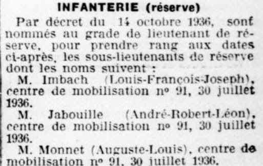 Journal officiel annonçant la nomination d'André Jabouille au grade de lieutenant de réserve