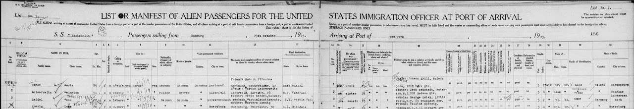 Manifeste de passagers du navire Westphalia, listant Heinrich Leizerowitz parmi les émigrants vers New York en 1928