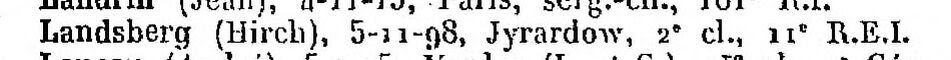 Registre militaire mentionnant Landsberg (Hirch), né le 5 novembre 1898 à Żyrardów, 2e classe, 11e REI