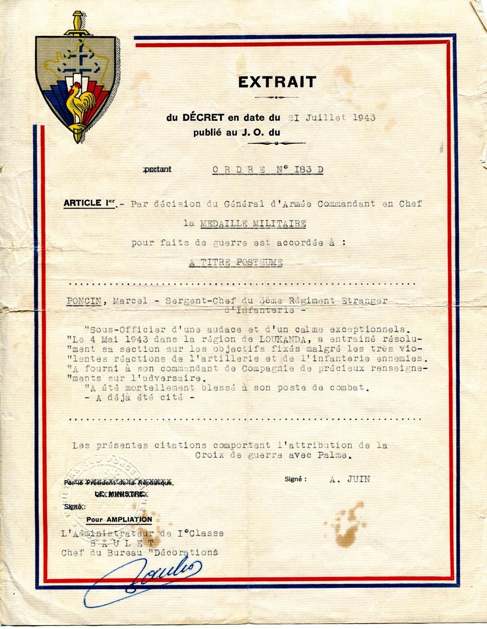 Michelle Poncin, remise de médaille