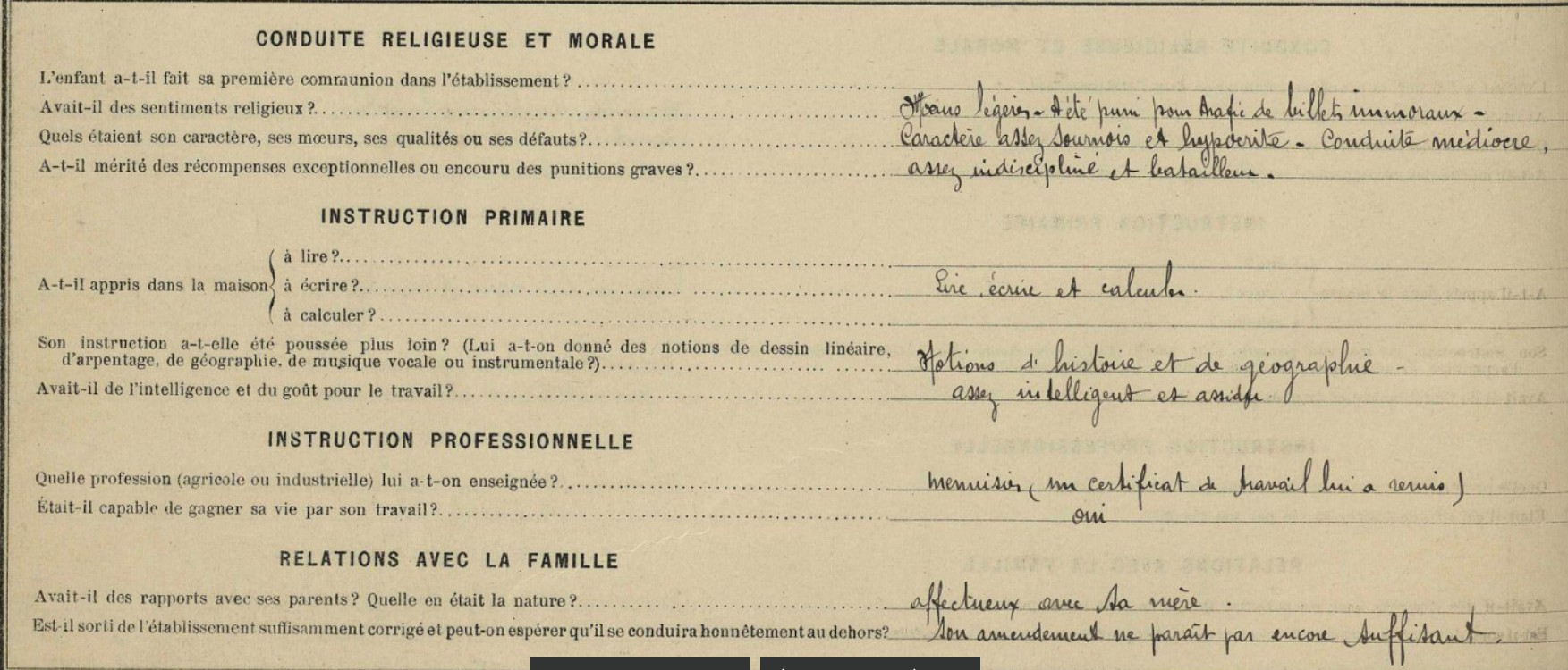 Fiche de colonie pénitentiaire d'Aniane, Oscar Ernest Rettig