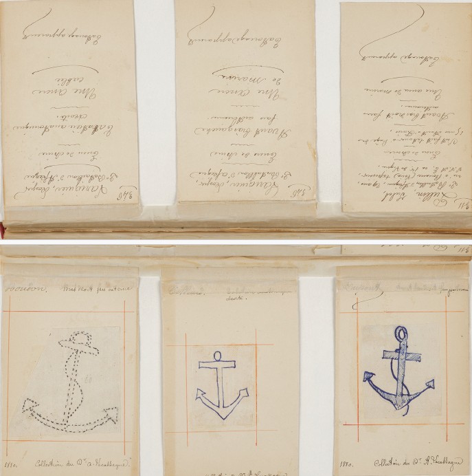 Pages des carnets de tatouages du docteur Lacassagne