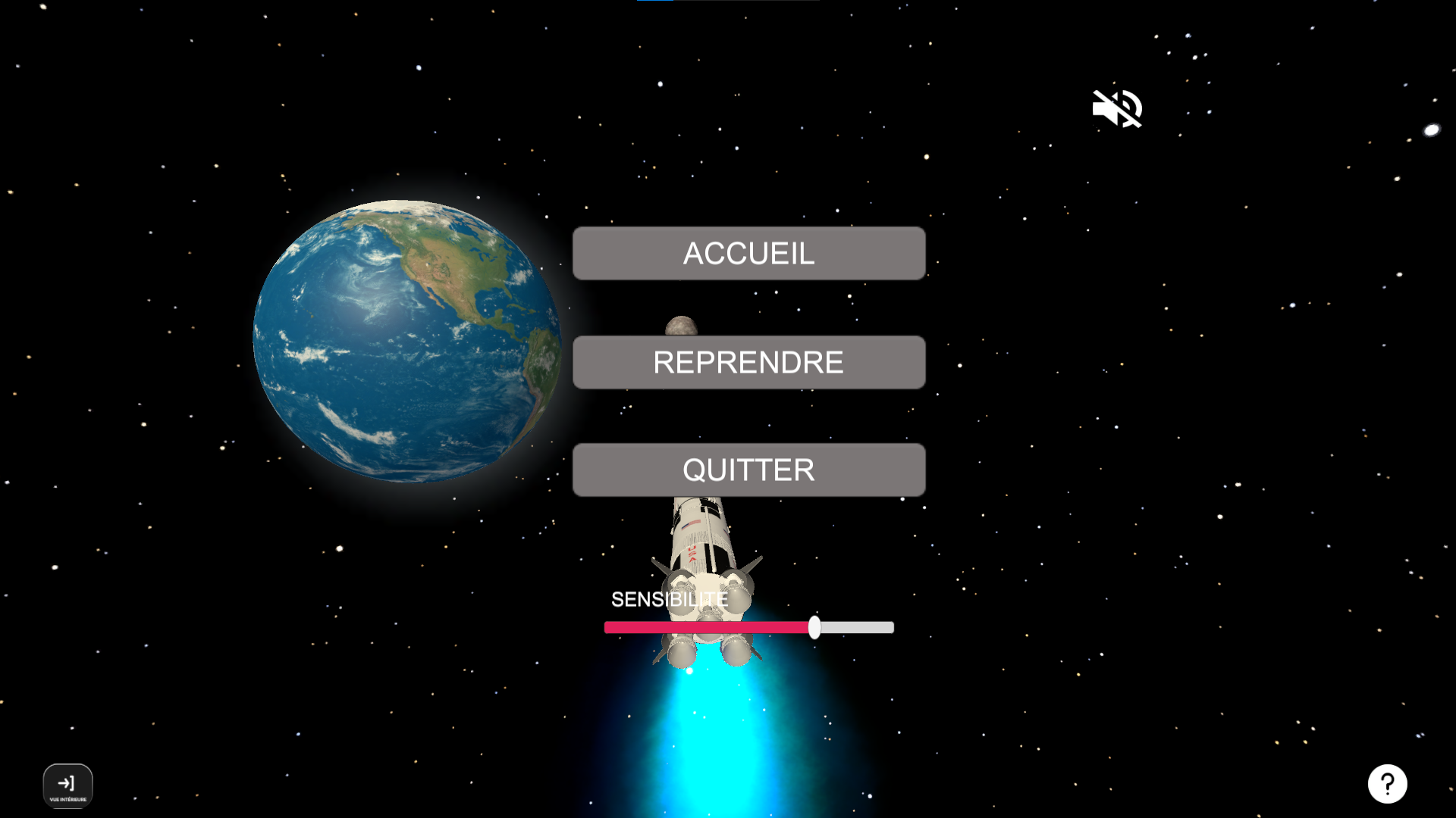 screenshot de l'interface de voyage dans l'espace