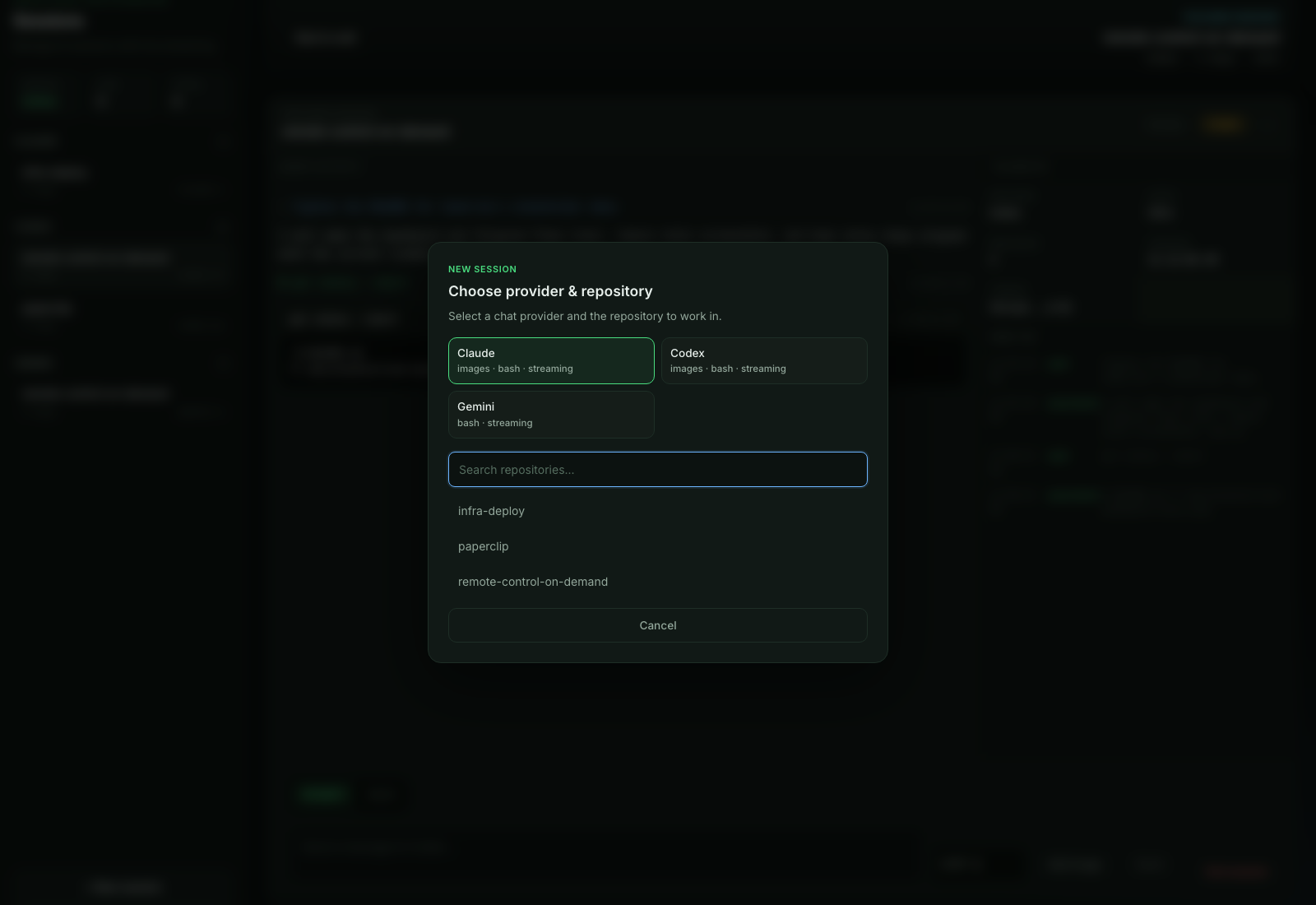 RCOD dashboard provider and repository picker