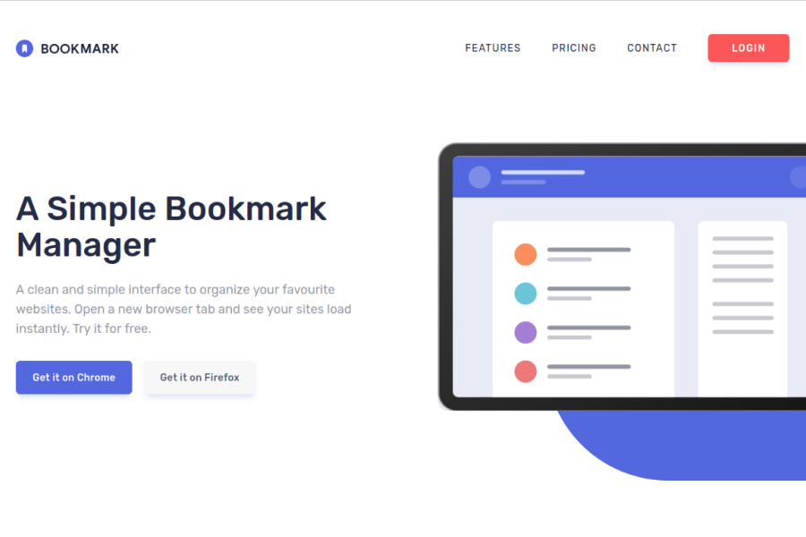 Design preview for the Bookmark Landing Page