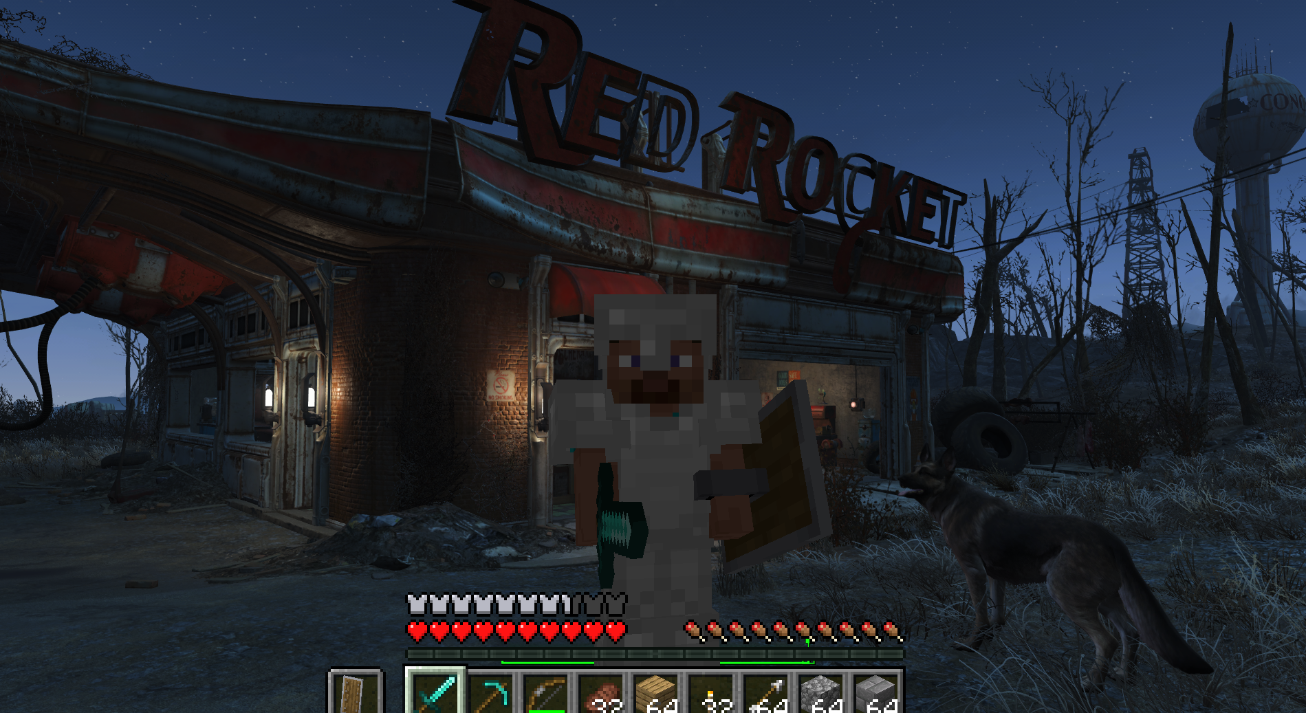 FalloutCraft: a Minecraft player on Red Rocket's gas station
